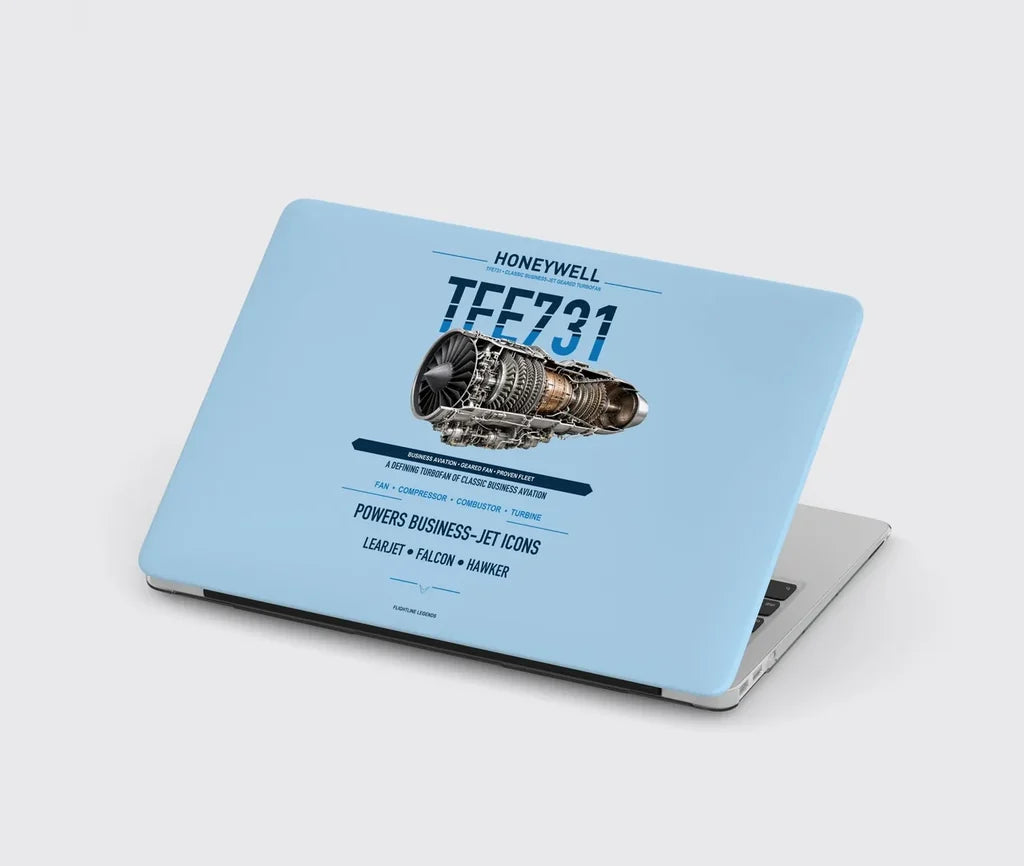 TFE731 design on light blue MacBook case