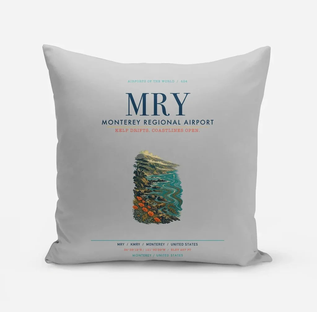 Monterey Regional Airport (MRY) design on light gray pillow