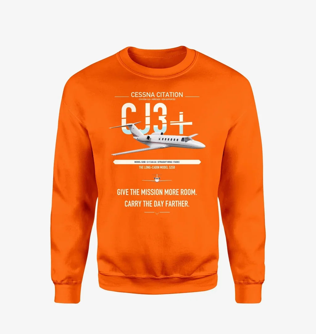 Cessna Citation CJ3+ design on orange sweatshirt