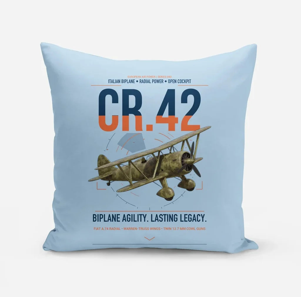 Fiat CR.42 Falco design on light blue pillow
