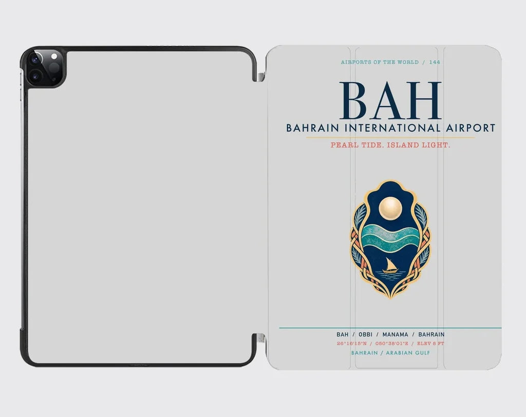 Bahrain International Airport (BAH) design on light gray ipad tablet case