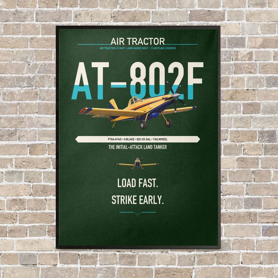 Air Tractor AT-802F vertical canvas print - framed - dark green background