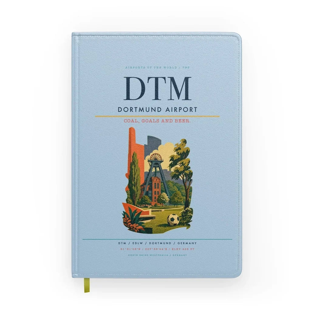 Dortmund Airport (DTM) design on light blue notebook