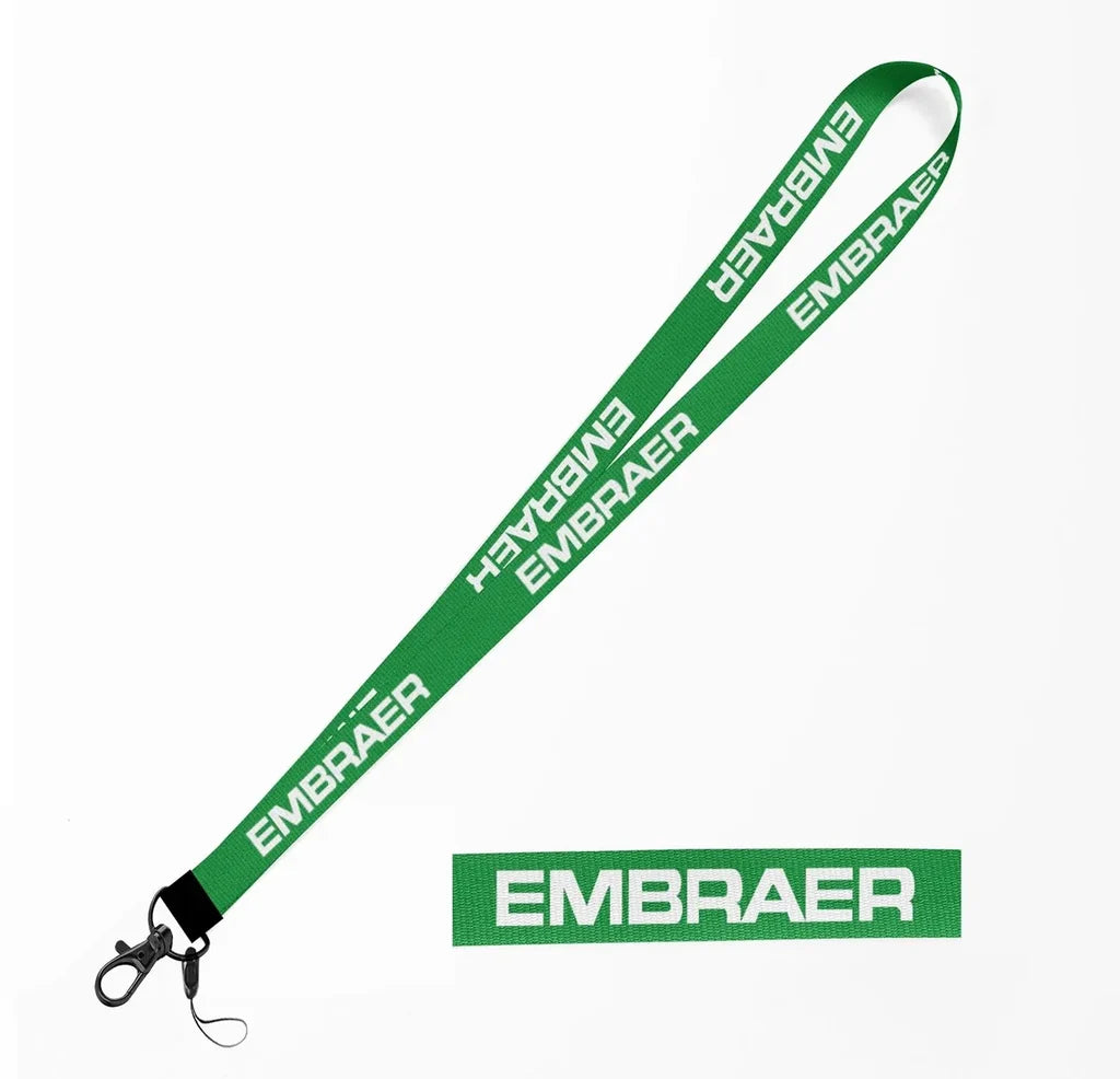 Embraer & Text lanyard and ID holder in green