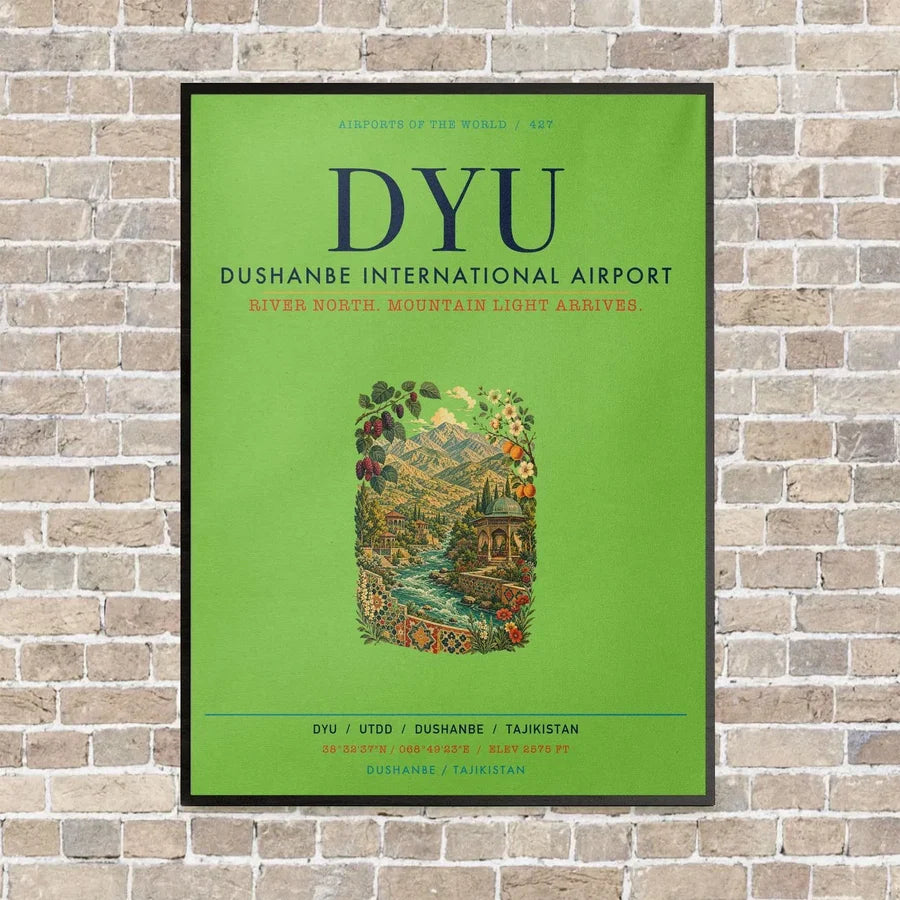 Dushanbe International Airport DYU vertical canvas print - framed - light green background