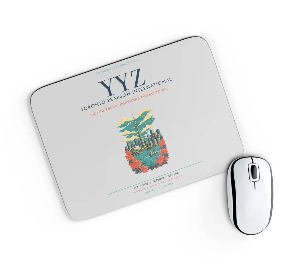 Toronto Pearson International Airport (YYZ) design on light gray rectangle mouse pad