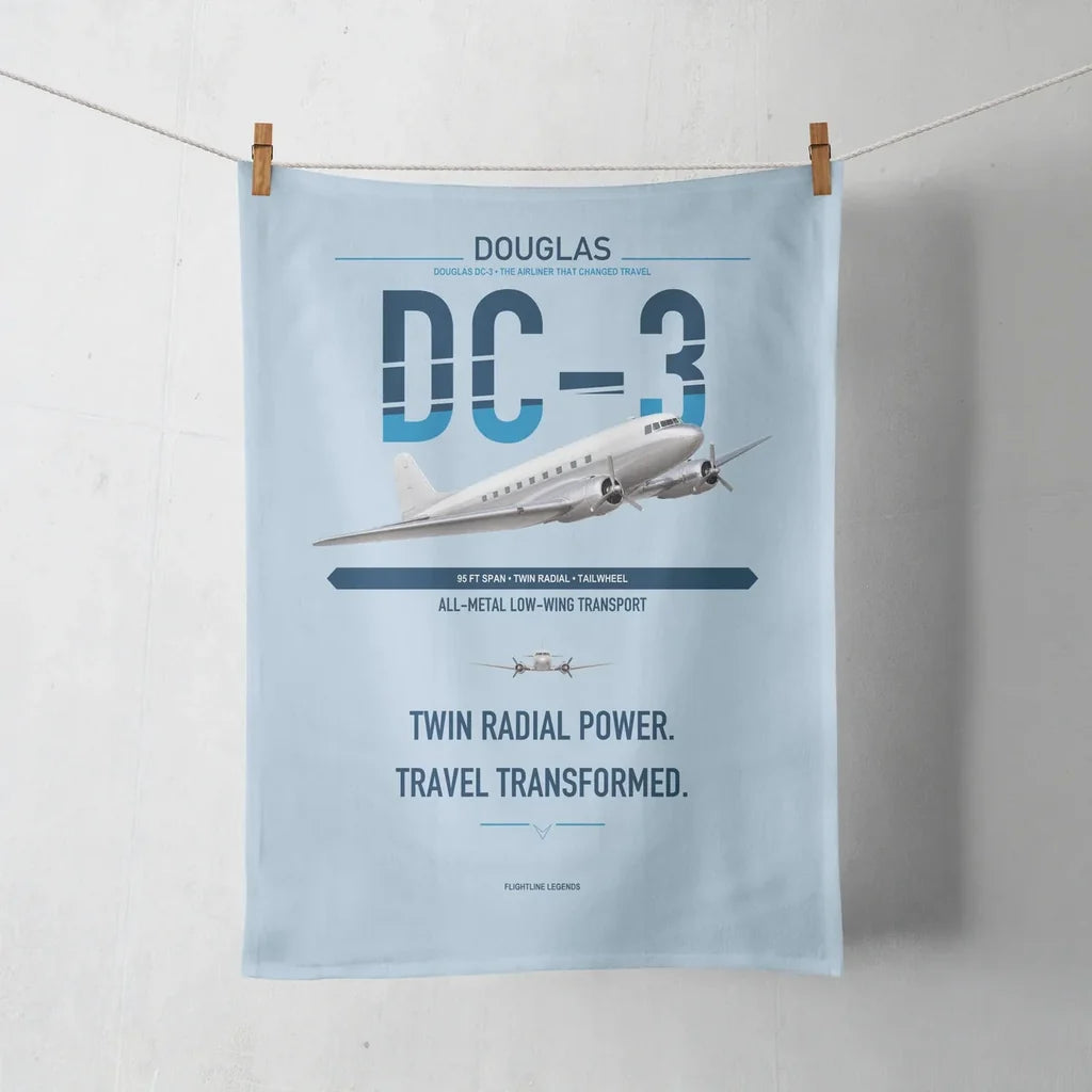 Douglas DC-3 design on light blue towel