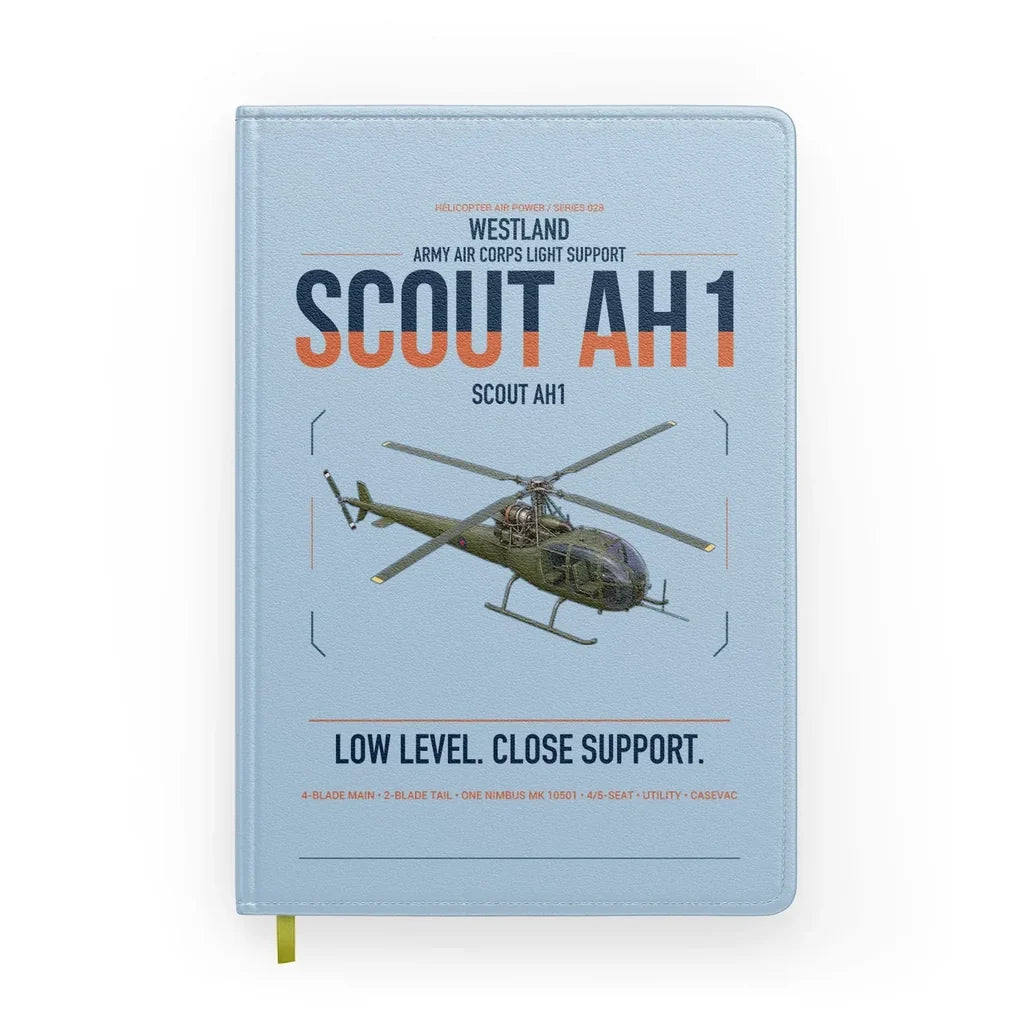 Westland Scout AH1 design on light blue notebook