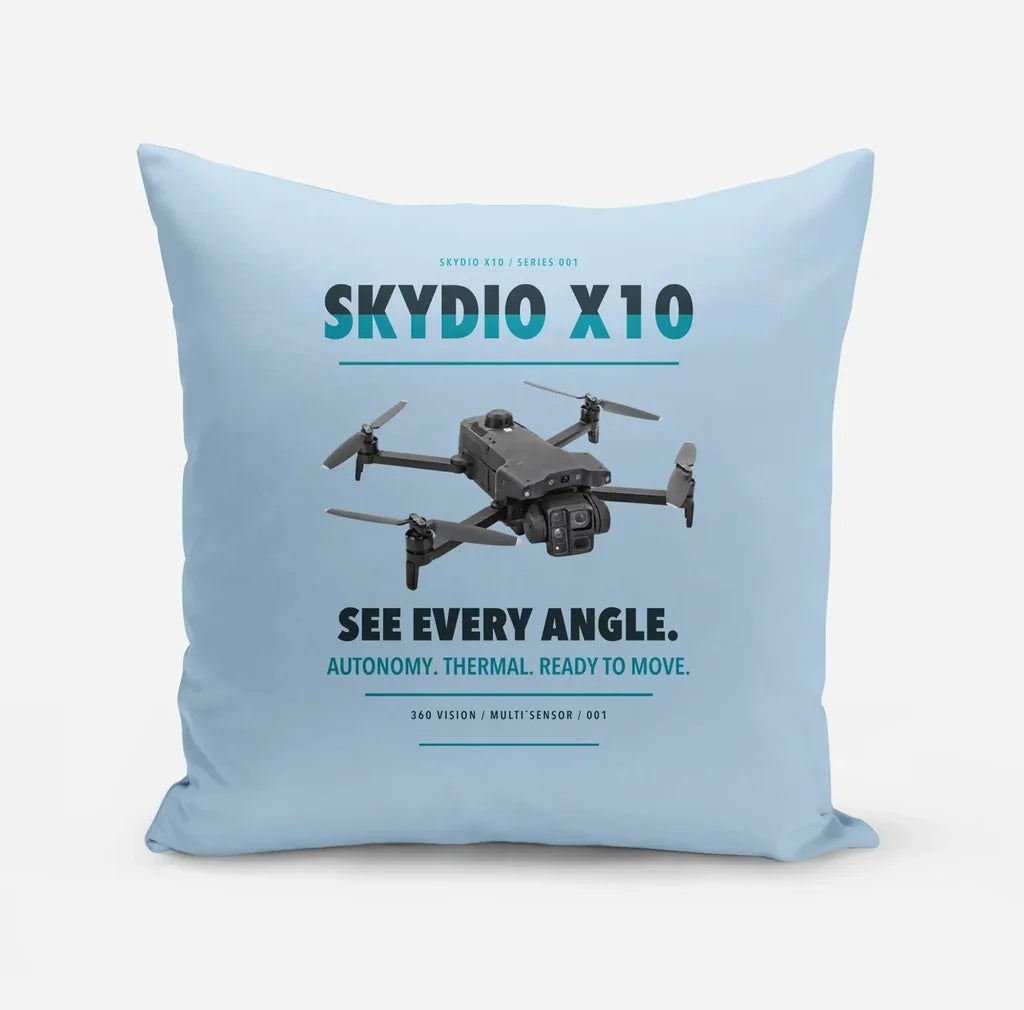 Skydio X10 design on light blue pillow