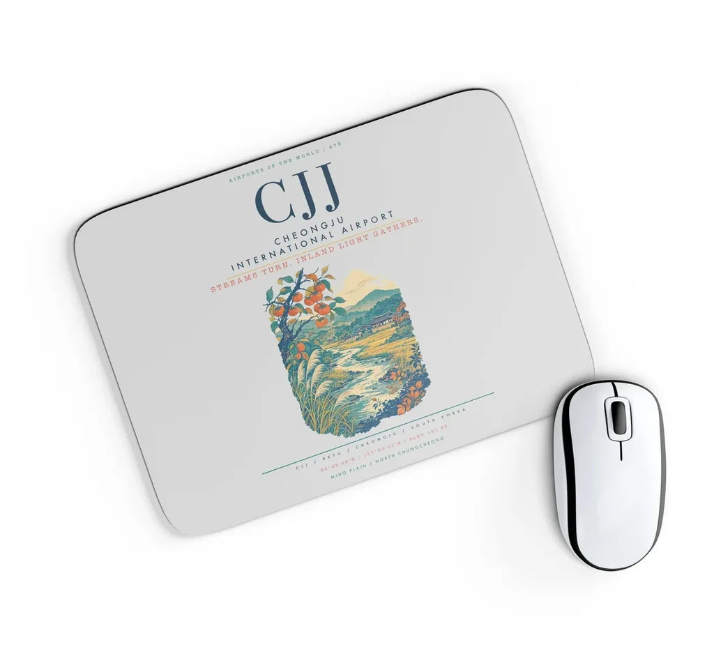 Cheongju International Airport (CJJ) design on light gray rectangle mouse pad
