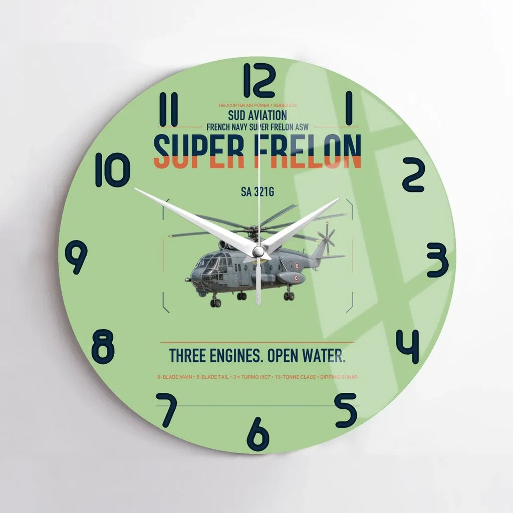 Sud Aviation SA 321G Super Frelon design on light green no frame wall clock