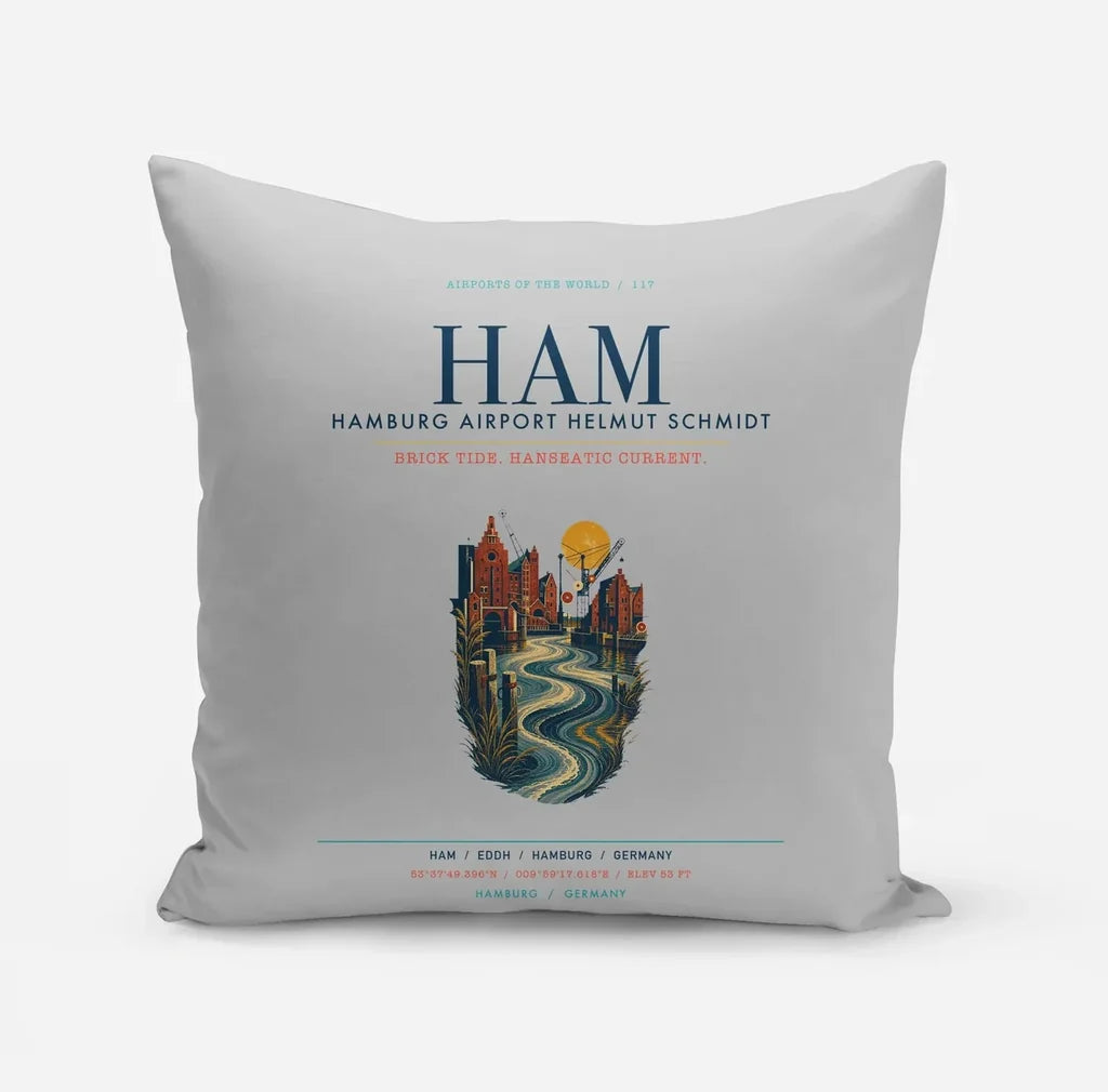 Hamburg Airport Helmut Schmidt (HAM) design on light gray pillow