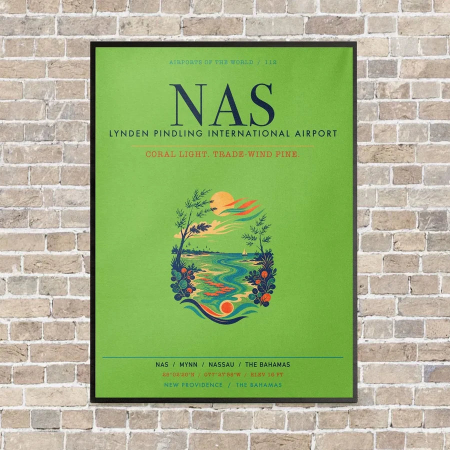 Lynden Pindling International Airport Nassau NAS vertical canvas print - framed - light green background