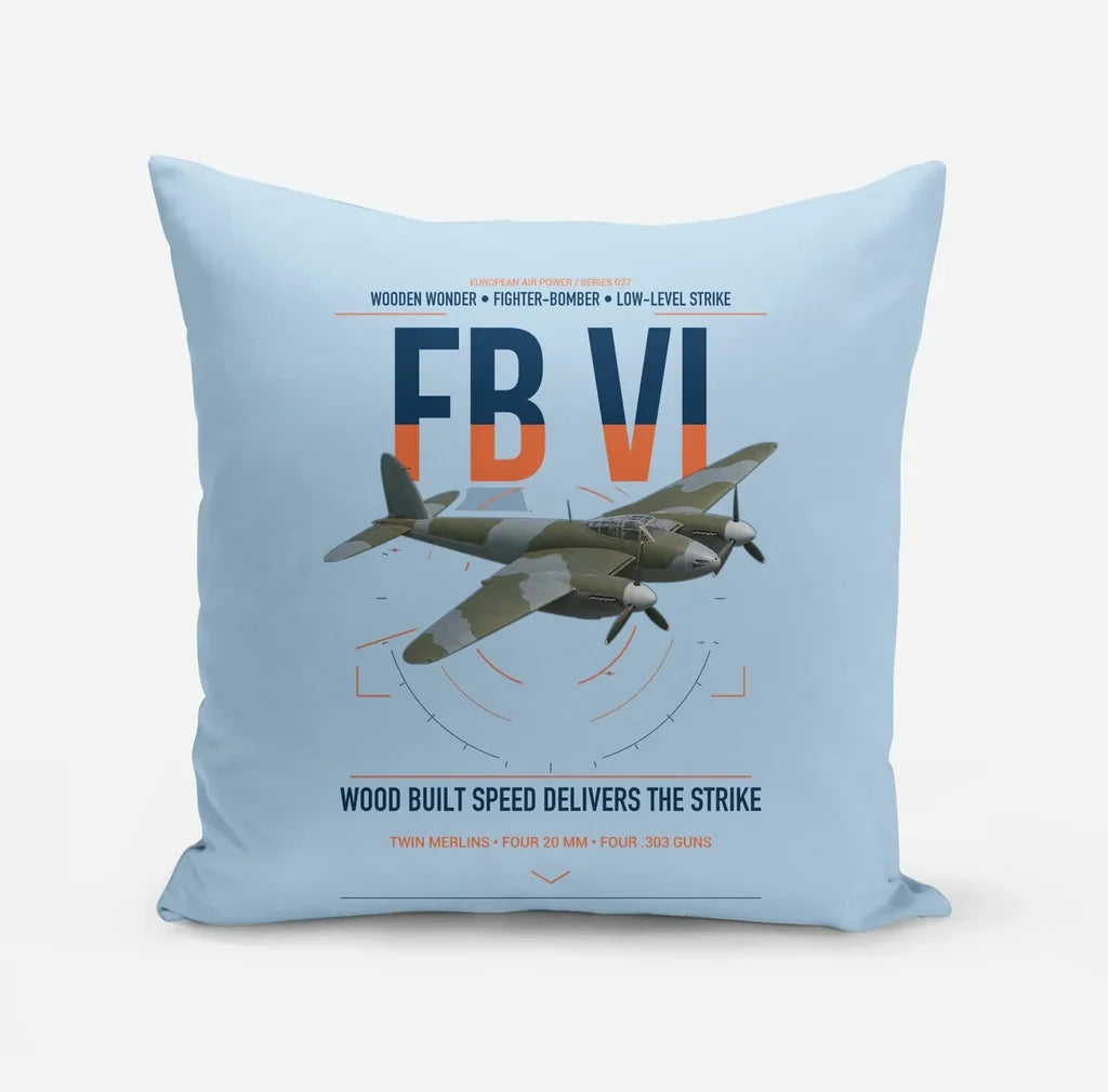 de Havilland Mosquito FB VI design on light blue pillow
