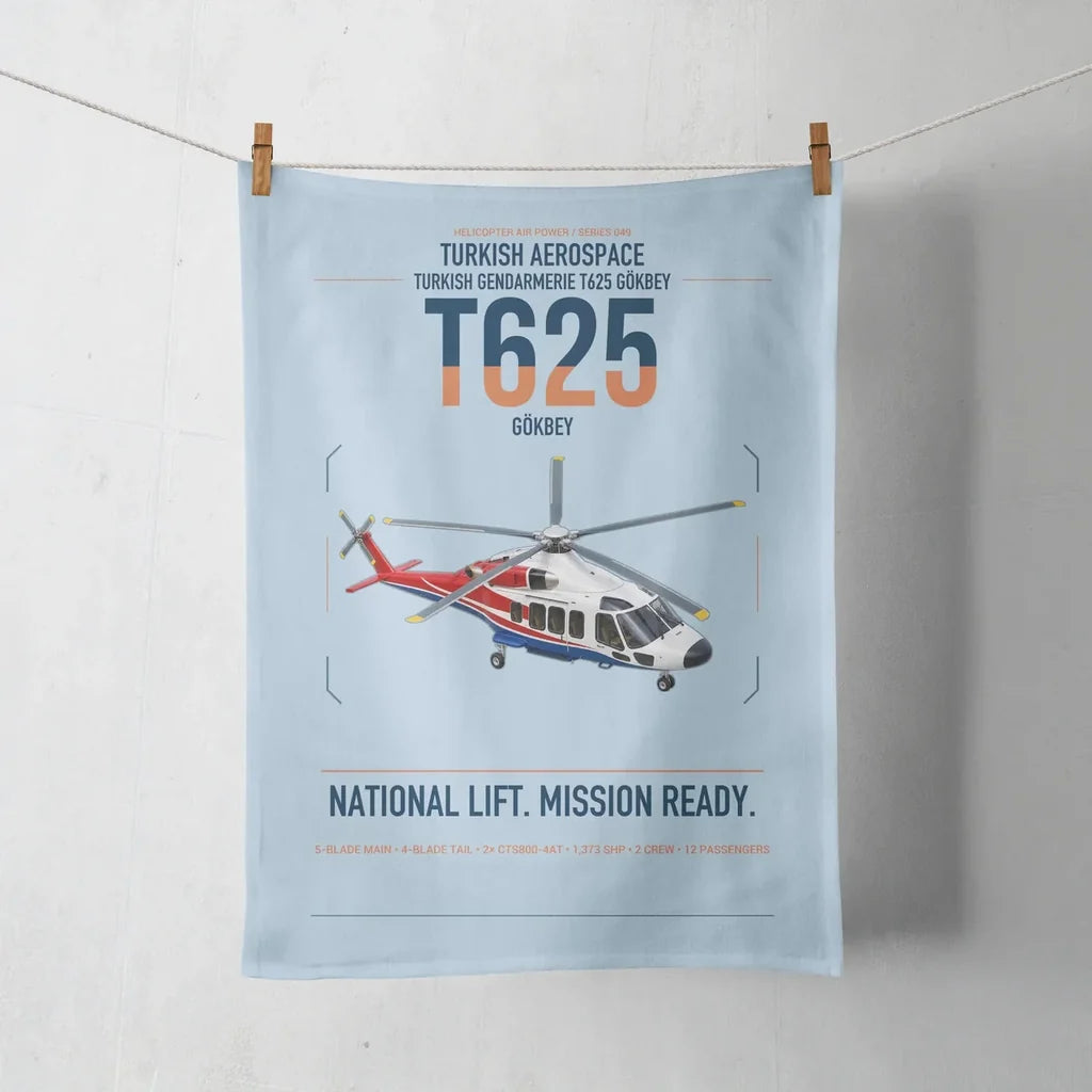 Turkish Aerospace T625 Gökbey design on light blue towel