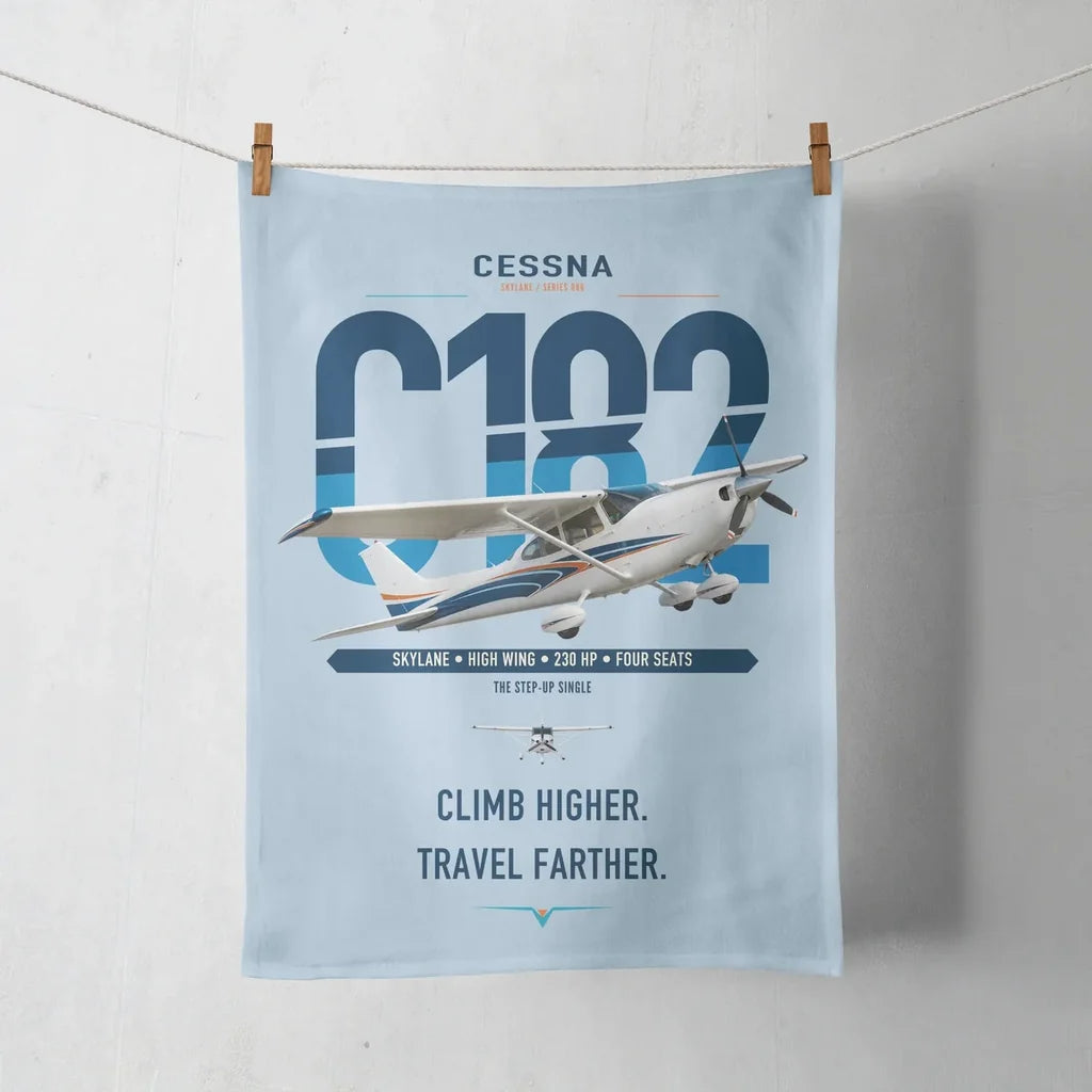 Cessna 182 Skylane design on light blue towel