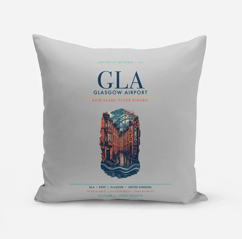 Glasgow Airport (GLA) design on light gray pillow