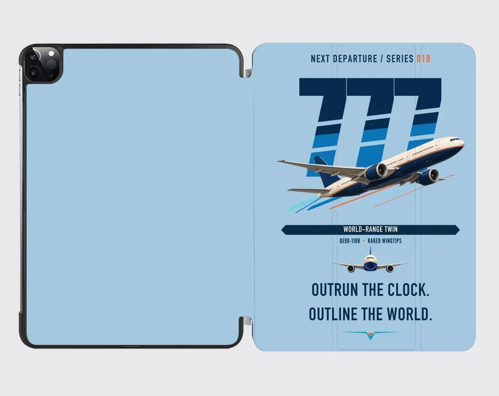 Boeing 777-200LR design on light blue ipad tablet case