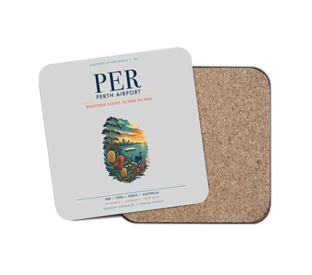 Perth Airport (PER) design on light gray 1 piece coaster
