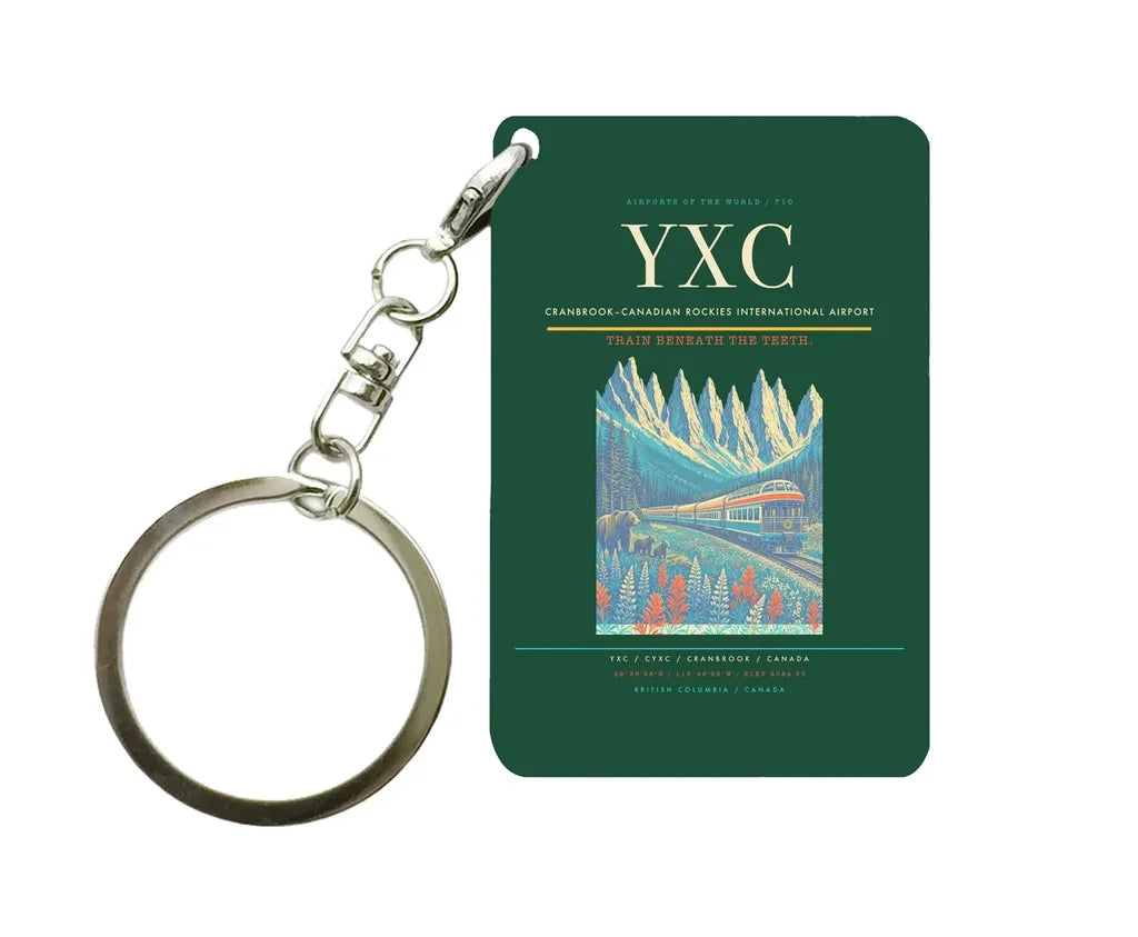 Cranbrook–Canadian Rockies International Airport (YXC) design on dark green key chain
