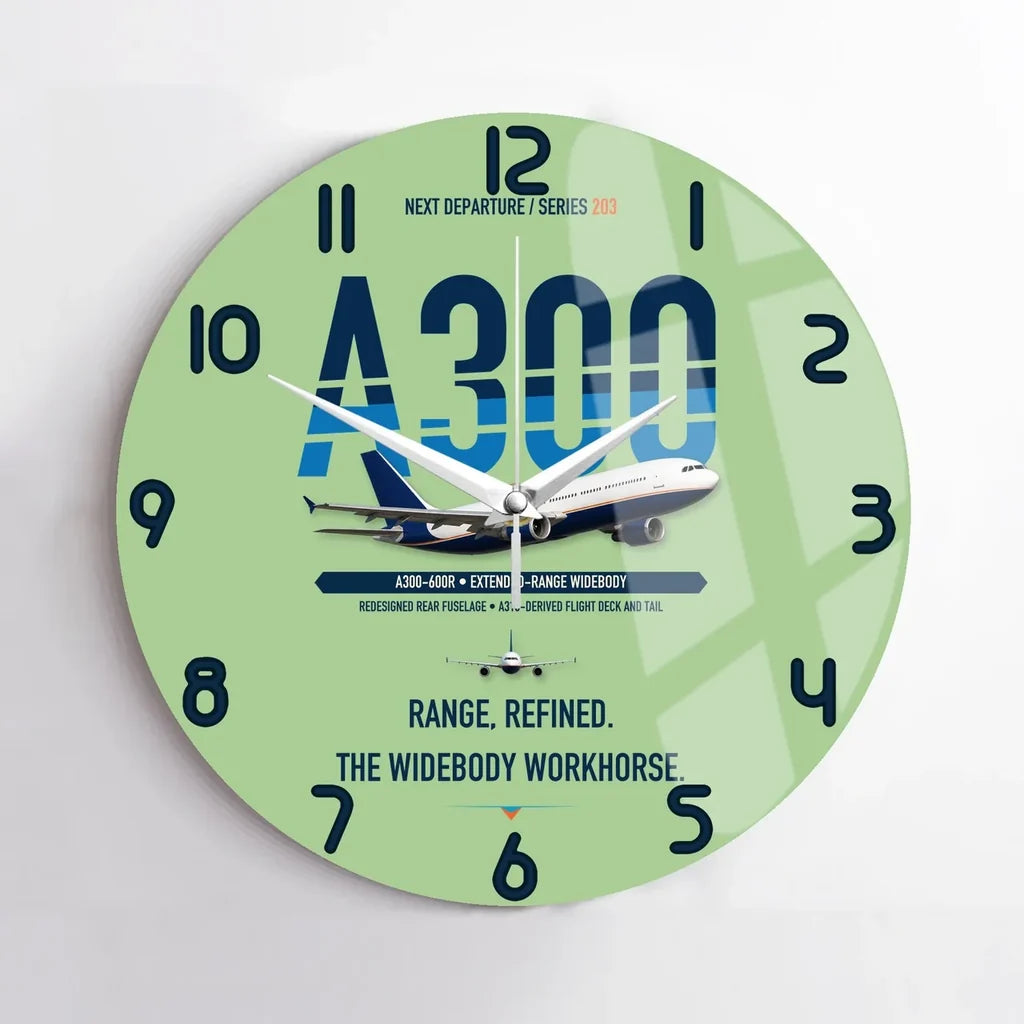 Airbus A300-600R design on light green no frame wall clock