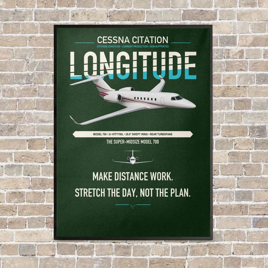 Cessna Citation Longitude vertical canvas print - framed - dark green background