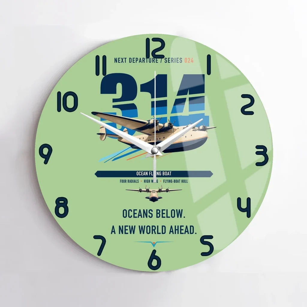 Boeing 314 Clipper design on light green no frame wall clock