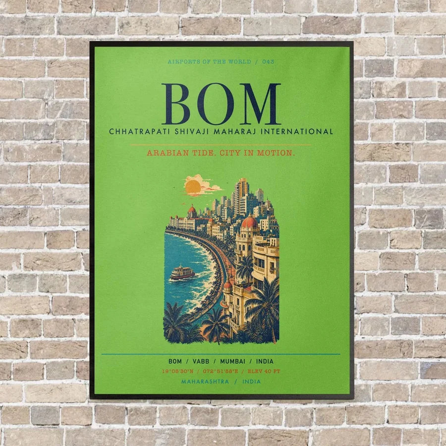 Chhatrapati Shivaji Maharaj International Airport Mumbai BOM vertical canvas print - framed - light green background