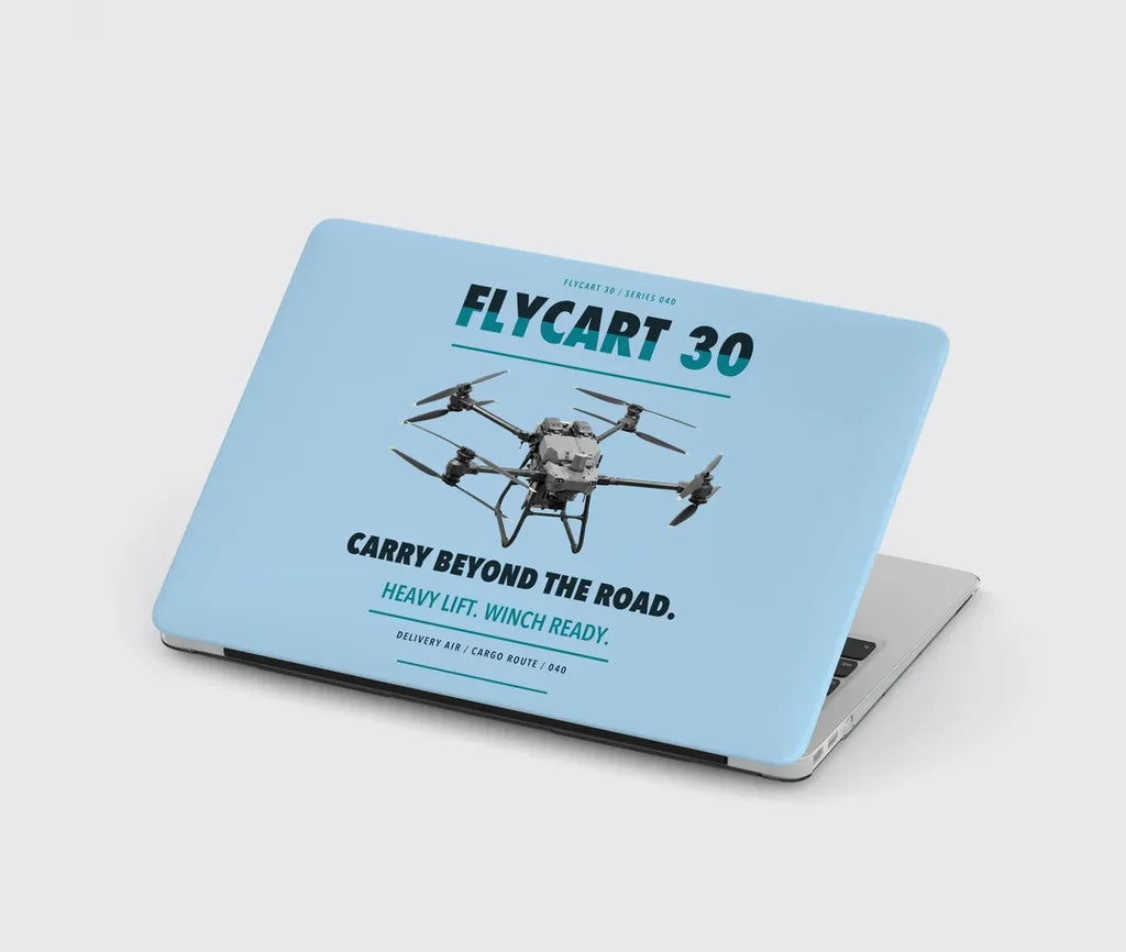 DJI FlyCart 30 design on light blue MacBook case