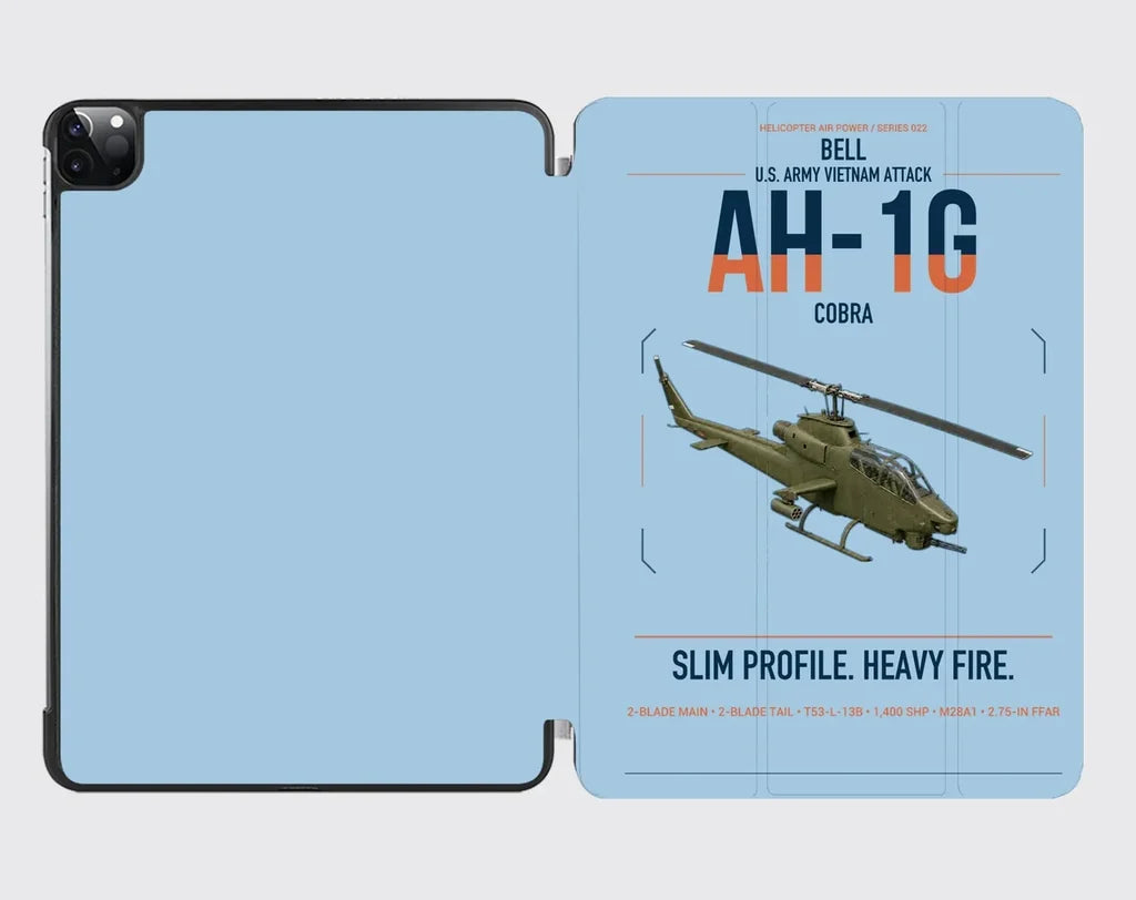 Bell AH-1G Cobra design on light blue ipad tablet case
