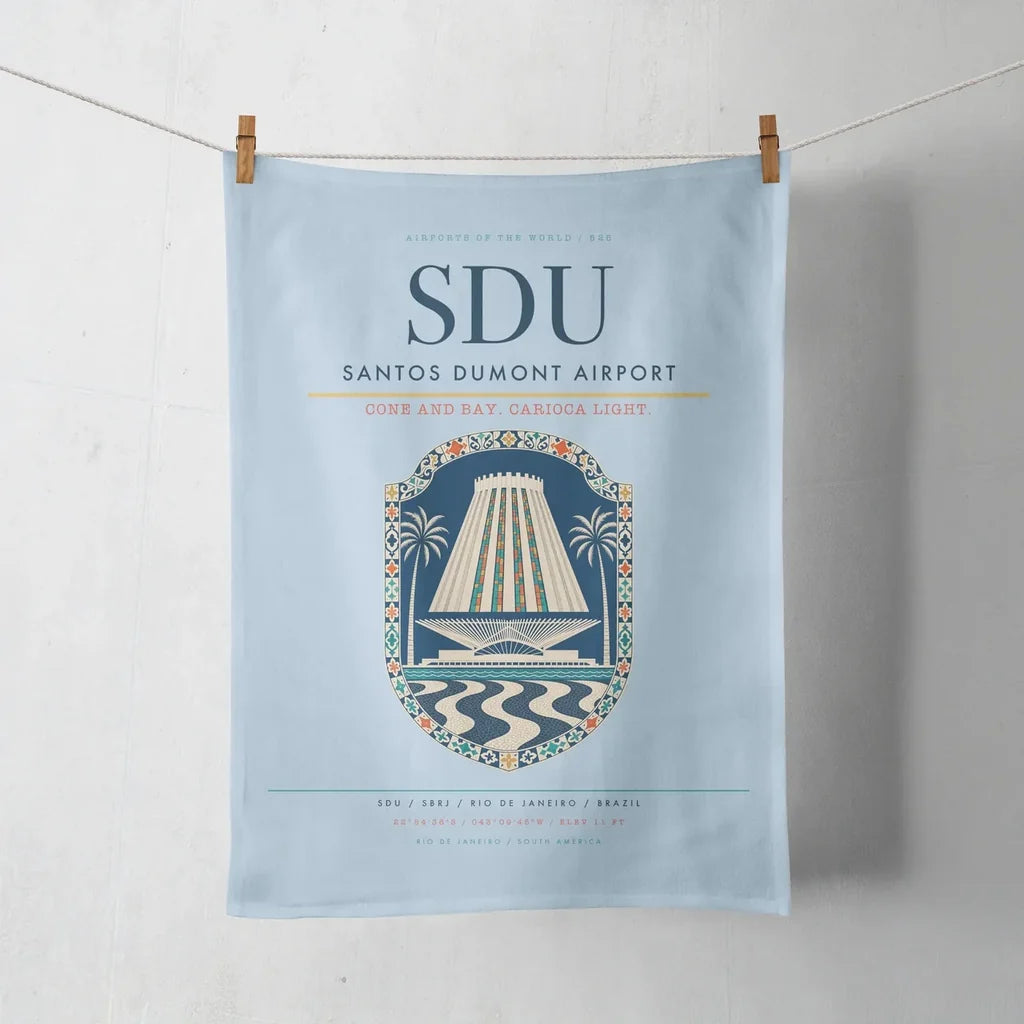 Santos Dumont Airport (SDU) design on light blue towel