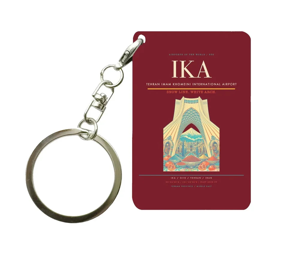 Tehran Imam Khomeini International Airport IKA Key Chain design on dark red key chain