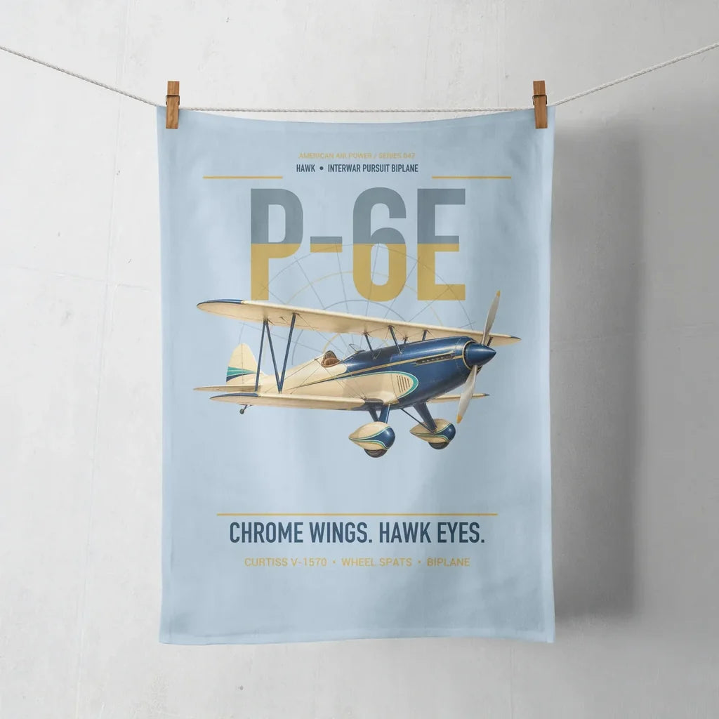 Curtiss P-6E Hawk design on light blue towel
