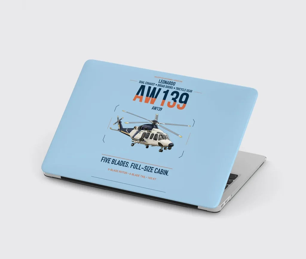 Leonardo AW139 design on light blue MacBook case