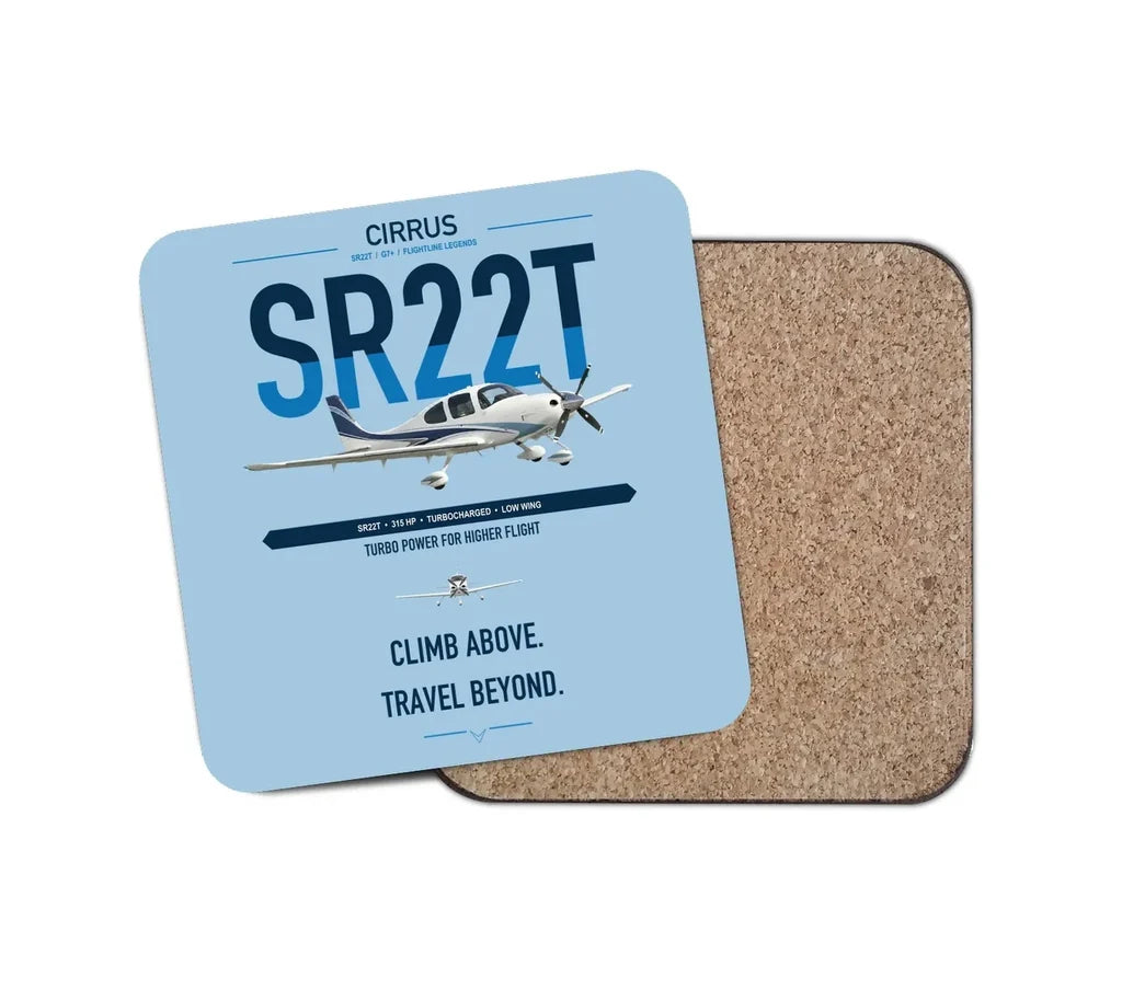 Cirrus SR22T design on light blue 1 piece coaster