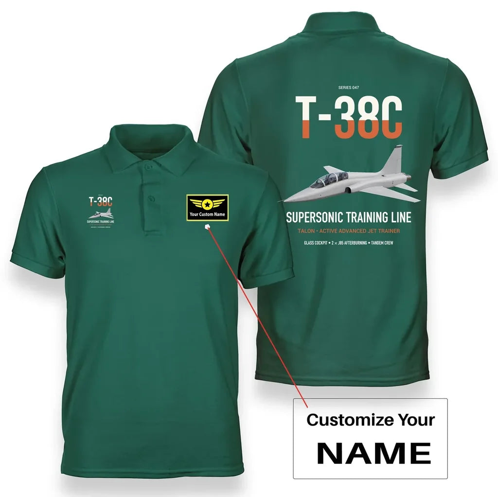 T-38C Talon design on green+name double-side polo t-shirt, double-side print