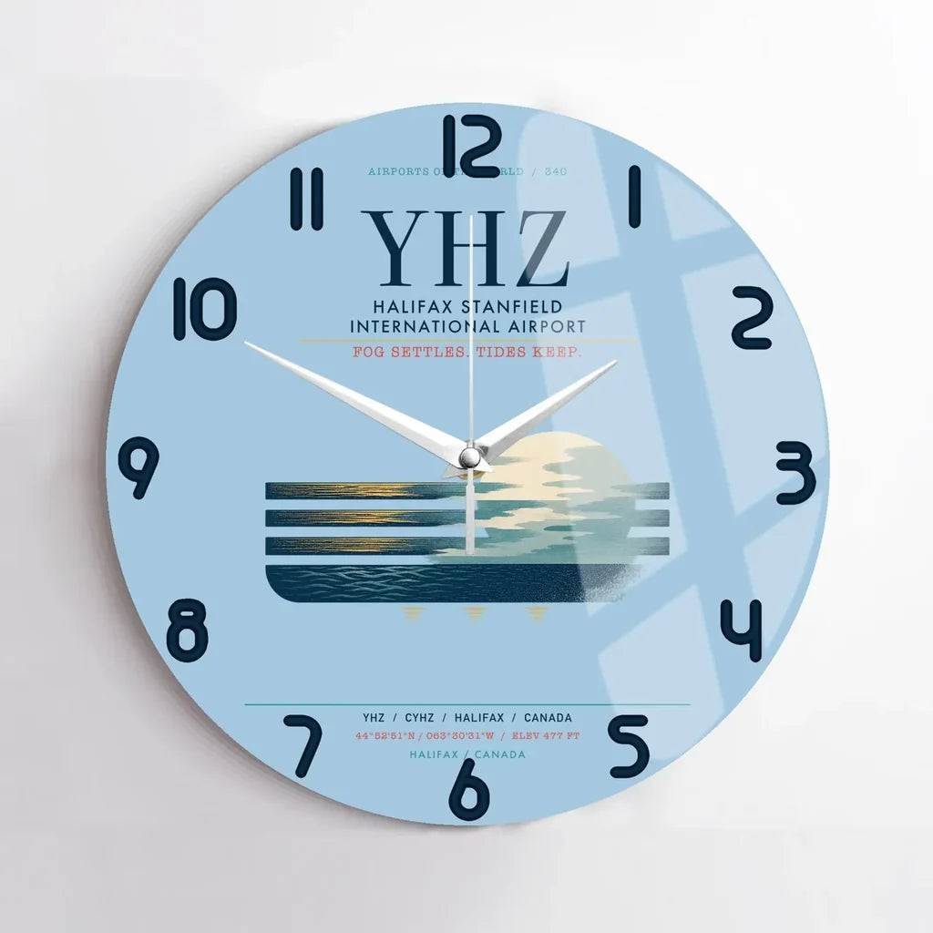 Halifax Stanfield International Airport (YHZ) design on light blue no frame wall clock
