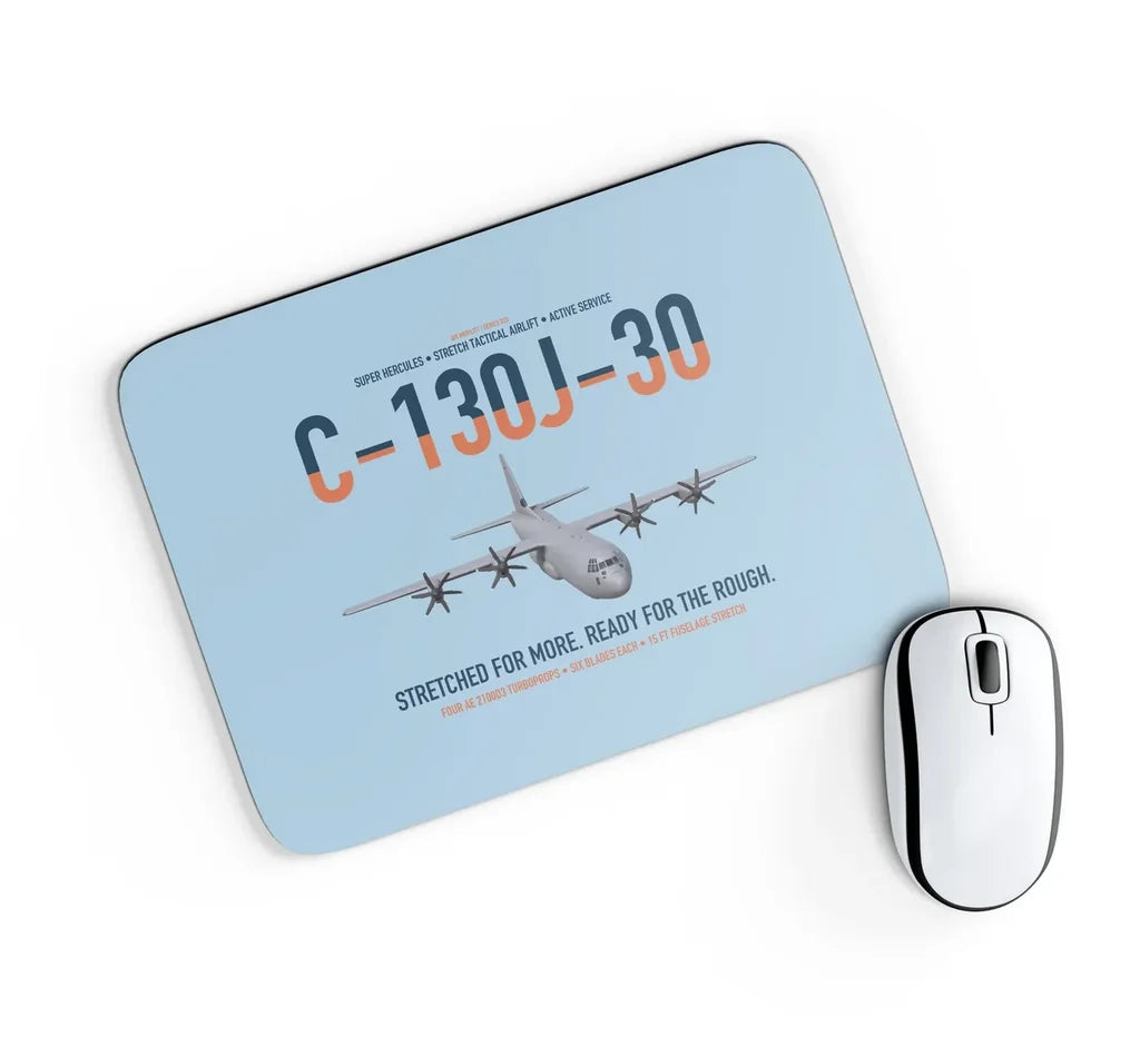C-130J-30 Super Hercules design on light blue rectangle mouse pad
