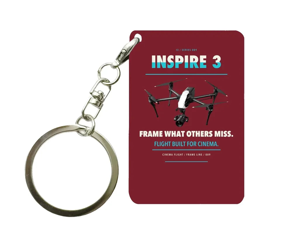 DJI Inspire 3 Key Chain design on dark red key chain