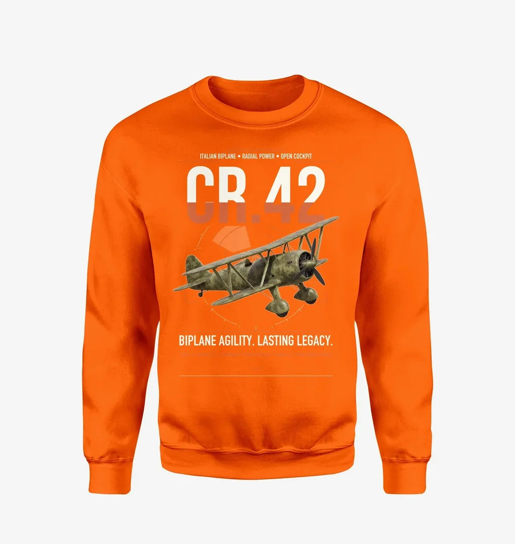 Fiat CR.42 Falco design on orange sweatshirt