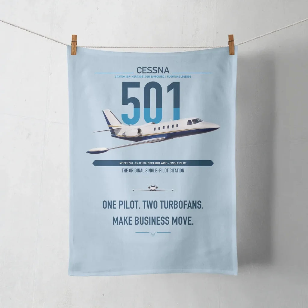 Cessna 501 Citation I SP design on light blue towel