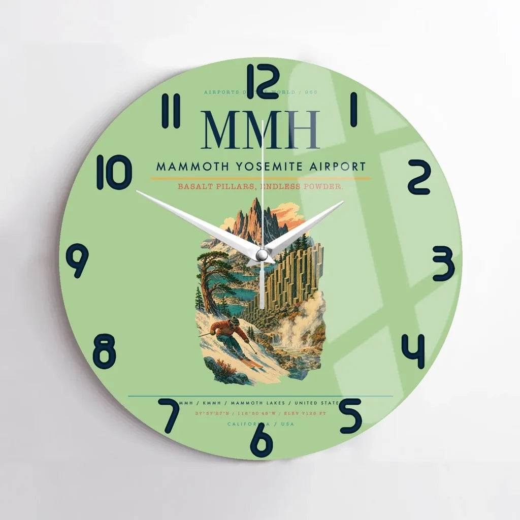 Mammoth Yosemite Airport (MMH) design on light green no frame wall clock