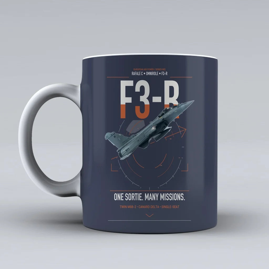 Dassault Rafale C — F3-R standard design on dark blue ceramic mug, double-side print