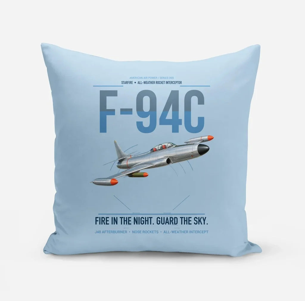 F-94C Starfire design on light blue pillow