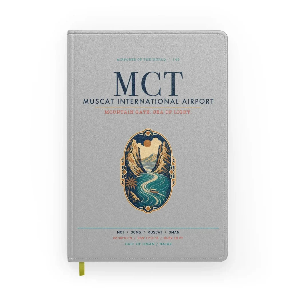 Muscat International Airport (MCT) design on light gray notebook