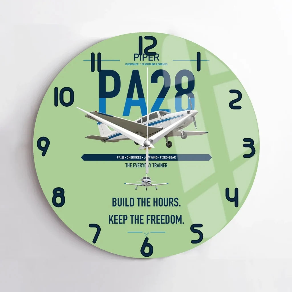 Piper PA-28 Cherokee design on light green no frame wall clock