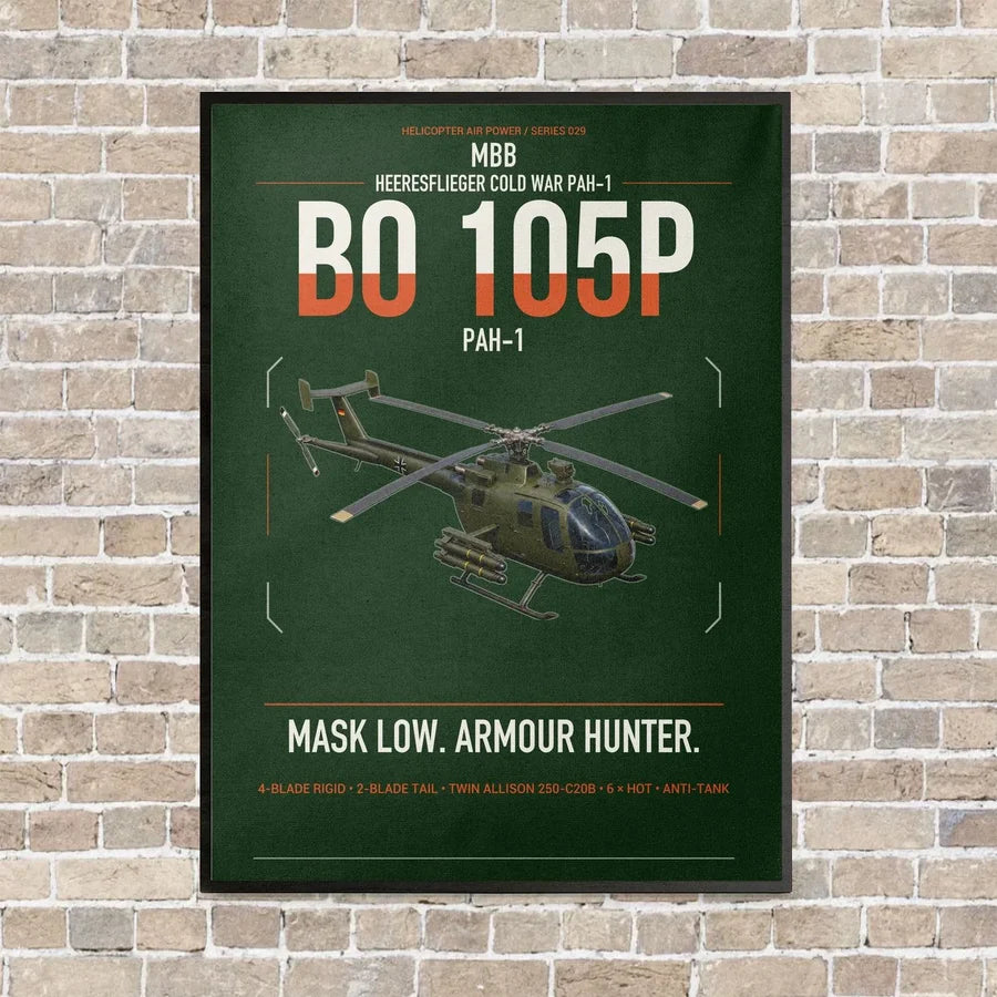MBB BO 105P PAH-1 vertical canvas print - framed - dark green background