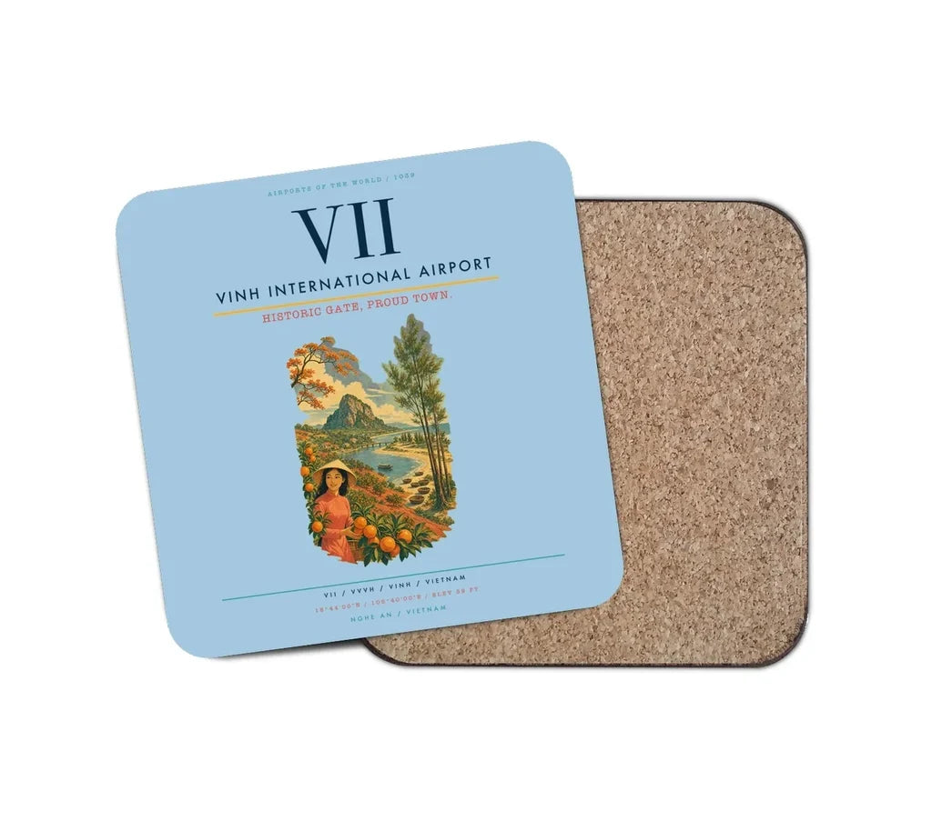 Vinh International Airport (VII) design on light blue 1 piece coaster