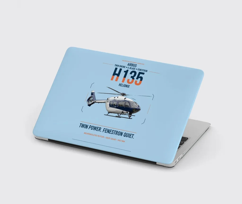 Airbus H135 design on light blue MacBook case
