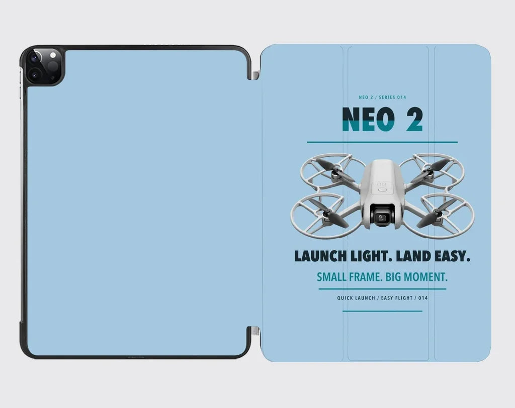DJI Neo 2 design on light blue ipad tablet case